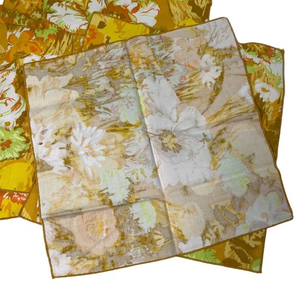 Set of 4 Cloth Napkins Retro Mid Century Modern MCM Mustard Florals Square u - Picture 5 of 8